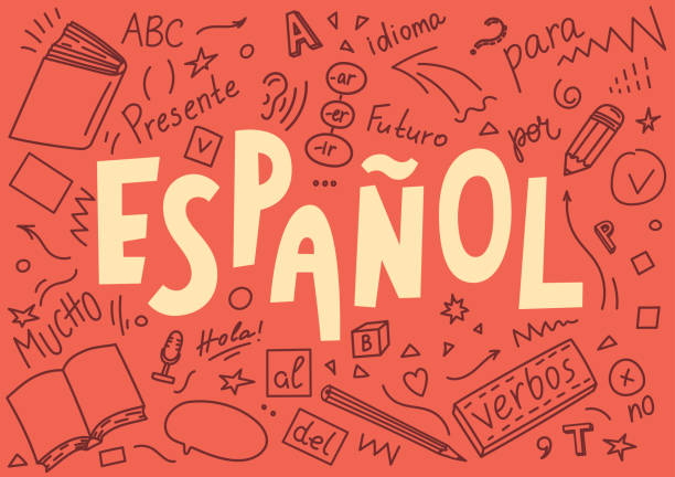 西班牙諾尼。翻譯 "西班牙文"。語言手繪塗鴉和文字。 - 西班牙語 幅插畫檔、美工圖案、卡通及圖標