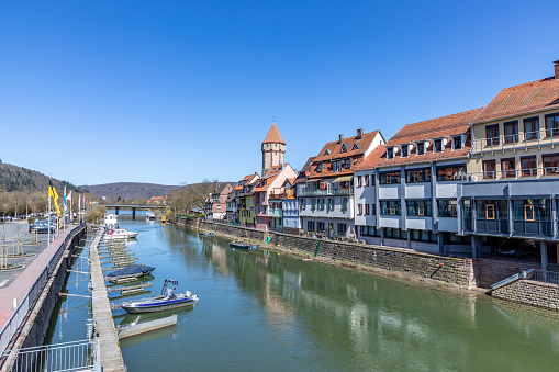 river Tauber at the scenic medieval village of Wertheim in Bavaria, Germany.