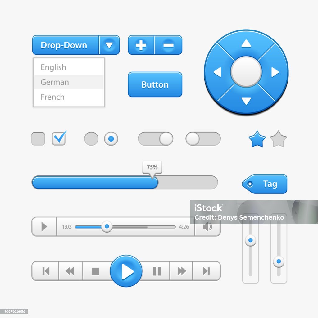 Blue Light User Interface Controls Web Elements Website Software Ui ...
