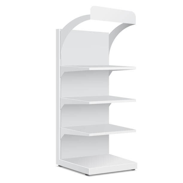 istock White Long Blank Empty Showcase Displays With Retail Shelves Products On White Background Isolated. Ready For Your Design. Product Packing. Vector EPS10 1087628616