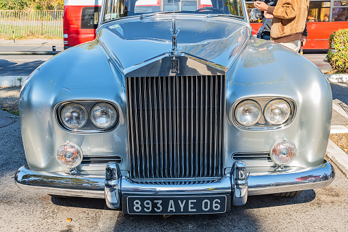 Belgrade, Serbia-October 13, 2018: An oldtimer exhibition in the parking lot in front of the Rakovica Municipality in Belgrade, Serbia. Rolls-Royce Silver Cloud III a vintage limousine from the 1960s.