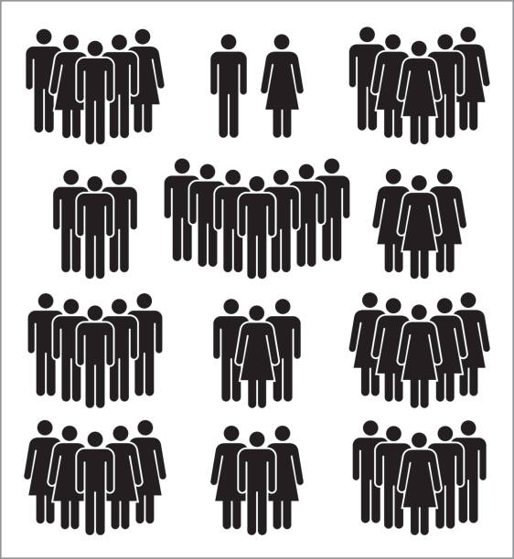 Set of people icons in black and white. Vector illustration of people icons. crowd of people symbols stock illustrations