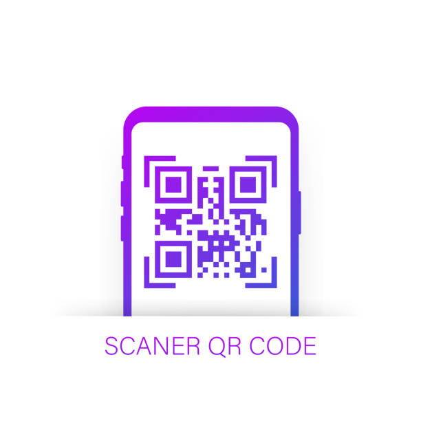 illustrations, cliparts, dessins animés et icônes de qr code scanner comme téléphone noir linéaire. concept de carrés de la snes, produit, étiquette de promotion, téléphone, écran, périphérique - scanographe