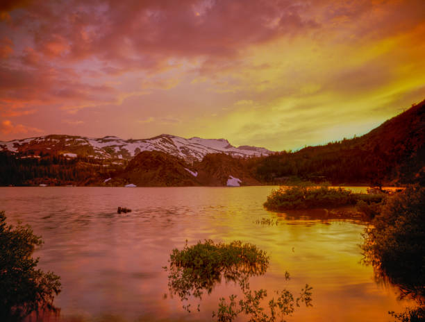 Little Five Lakes with the Kaweah Mountains behind in the Sierra Nevada at sunset