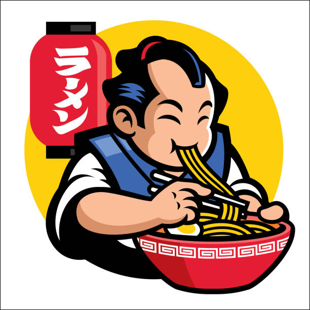 전통적인 일본 남자의 라면 마스코트 - asian ethnicity japan asia restaurant stock illustrations