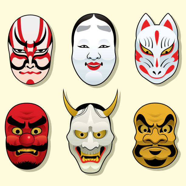 日本の伝統的なマスク セット - 歌舞伎点のイラスト素材／クリップアート素材／マンガ素材／アイコン素材