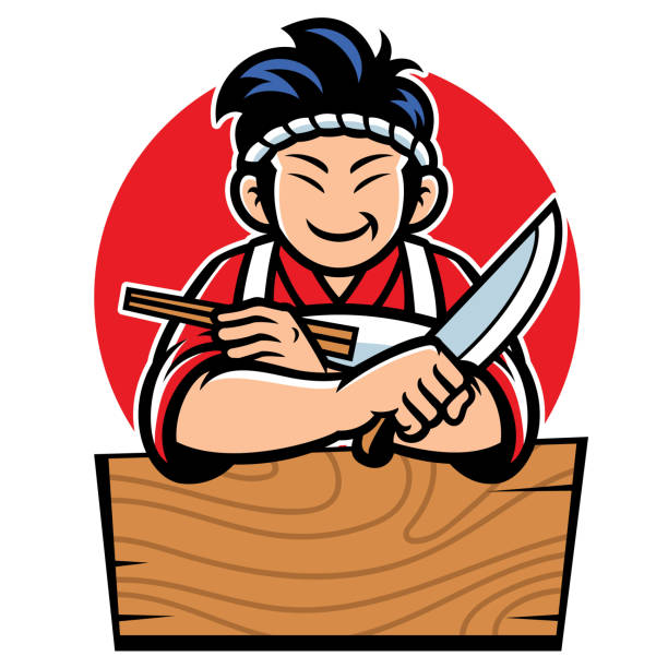 japan chef with cartoon style vector of japan chef with cartoon style japanese chef stock illustrations