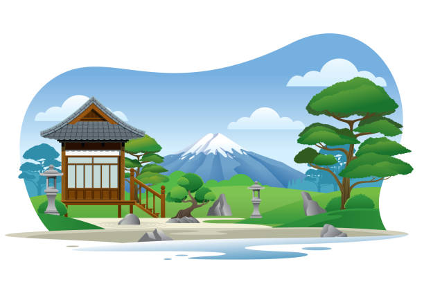 日本の伝統的な庭園 - temple点のイラスト素材／クリップアート素材／マンガ素材／アイコン素材