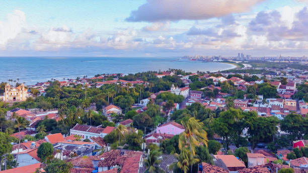 istock Panoramic view from Olinda city in painting effect 1087697236