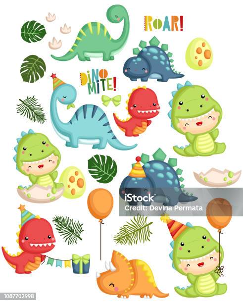 Dinosaur Birthday Theme Stock Illustration - Download Image Now - Dinosaur,  Baby - Human Age, Birthday - iStock