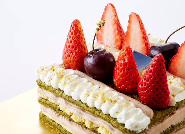 istock Delicious strawberry fruitcake on a white background 1087708972