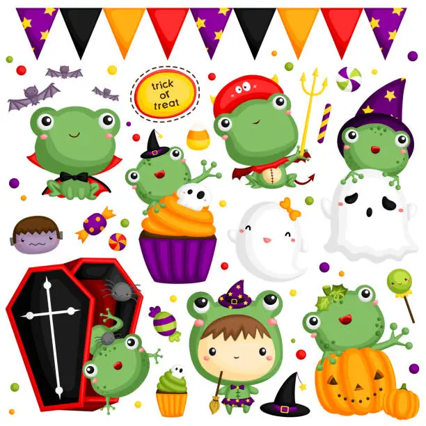 Vector illustration of Frog Halloween Image Set