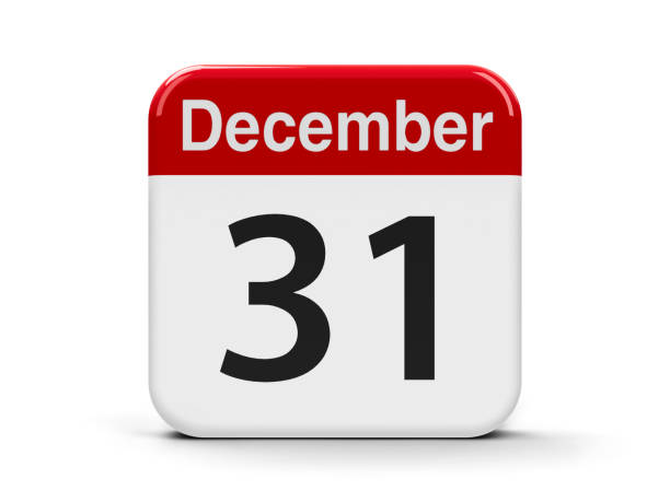 31st December Calendar web button - The Thirty First of December, three-dimensional rendering, 3D illustration number 31 stock pictures, royalty-free photos & images