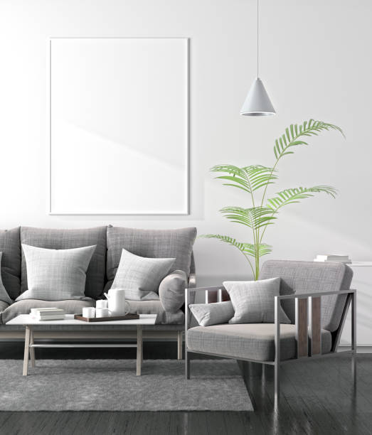 istock Mock up poster frame in Scandinavian style hipster interior. 3D illustration 1087728792