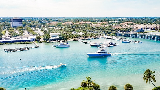 Arial view of the drawbridge across the Loxahatchee River.  This river is located in Jupiter, Florida.