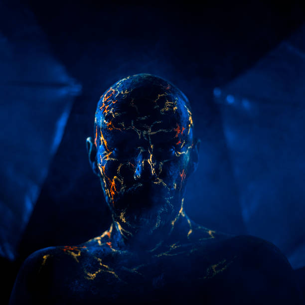 istock Man's  Face Painted in Neon UV Lava 1087731290