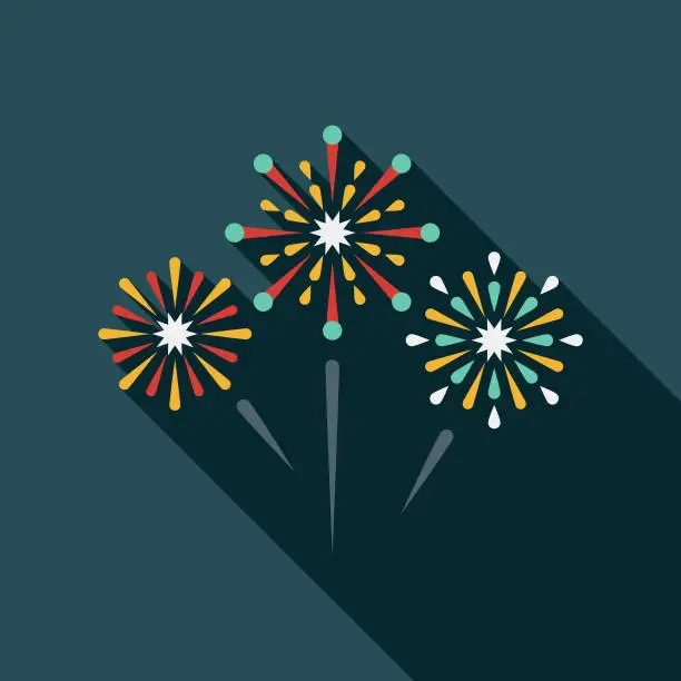 Vector illustration of Fireworks Flat Design Prom Icon