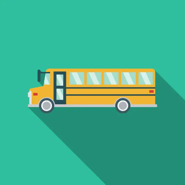 Vector illustration of School Bus Flat Design Prom Icon