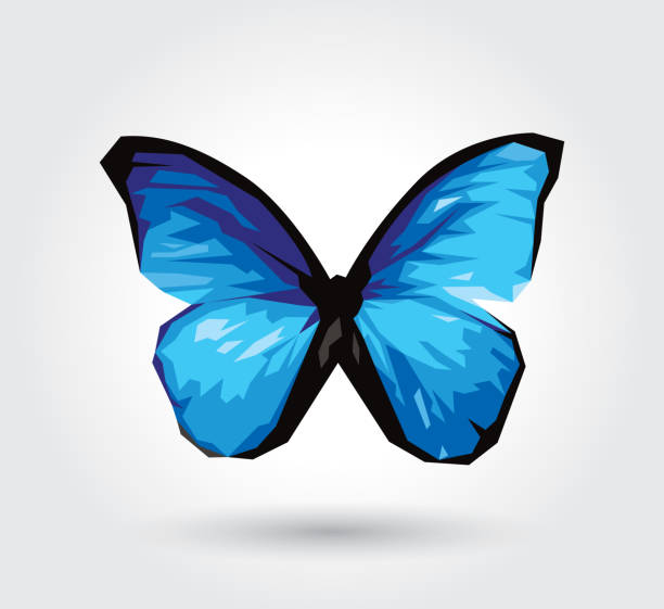 白い背景に分離されたローポリゴンの青い蝶。 - butterfly monarch butterfly isolated flying点のイラスト素材／クリップアート素材／マンガ素材／アイコン素材
