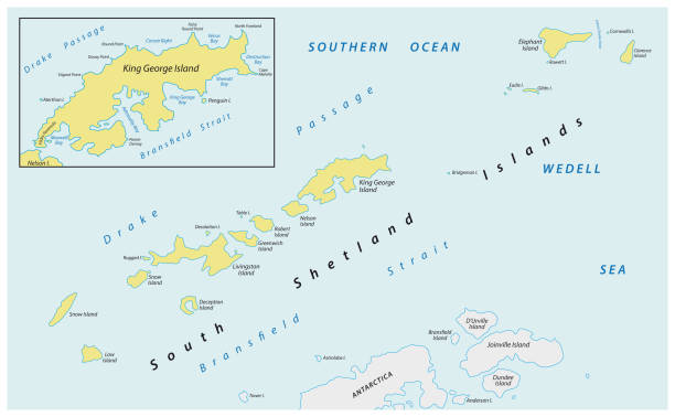 mapa sub-antarktycznego archipelagu południowych szetlandów na oceanie południowym - shetland islands stock illustrations