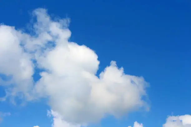 Photo of Blue sky with clouds shape white hearts beautiful.