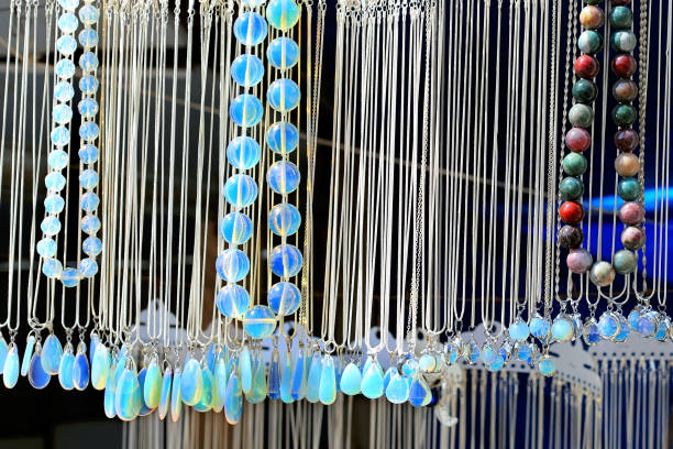 Souvenir beads and other handmade jewelry on the counter for sale