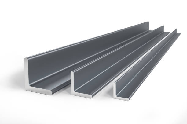thee steel angle bars (l-profile) of different size - construction steel construction frame built structure imagens e fotografias de stock