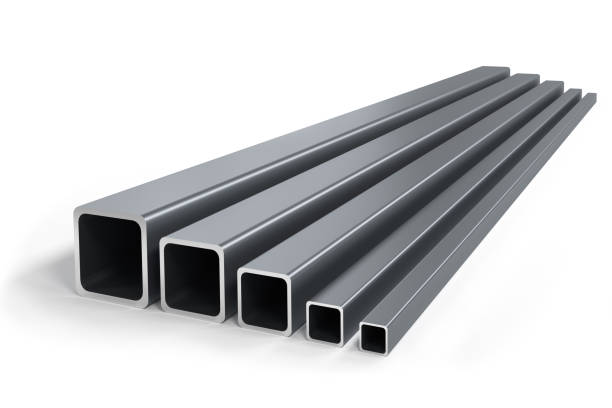 group of square pipes of different size isolated - construction steel construction frame built structure imagens e fotografias de stock