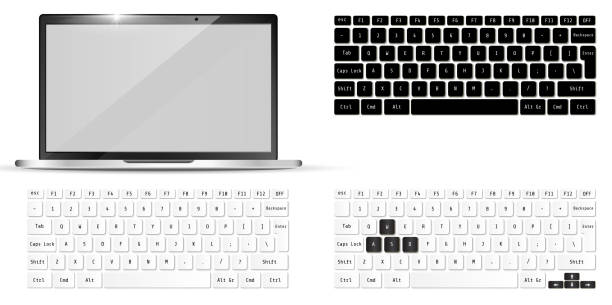 современные реалистичные ноутбуки и клавиатуры. блокнот mockup. векторная иллюстрация. - computer key illustrations stock illustrations