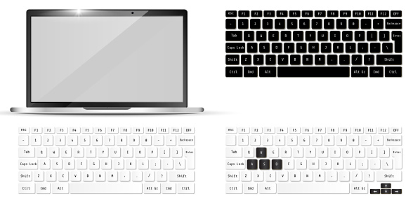Modern realistic laptop and keyboards. Notebook  Mockup. Vector illustration.