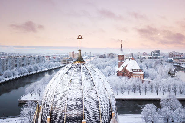 a torre da sinagoga no fundo da catedral - kaliningrad - fotografias e filmes do acervo