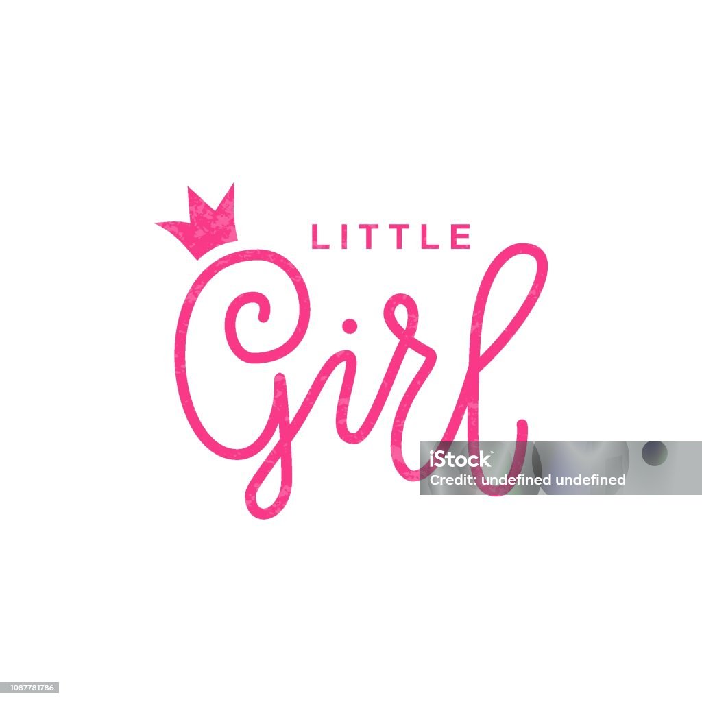 Modern calligraphy lettering of Little Girl in pink decorated with crown isolated on white Modern calligraphy lettering of Little Girl in pink decorated with crown isolated on white for decoration, poster, banner, greeting card, birth certificate, birthday, embroidery, invitation Birthday stock vector