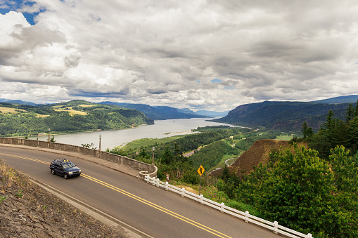Overlook view of the Columbia River gorge from the Vista House, Oregon, USA.