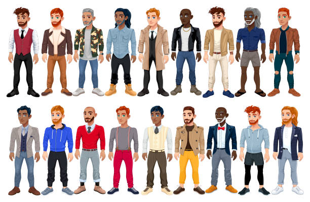 Varied male fashion avatar vector art illustration