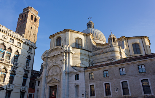 Milan, Italy - July 16, 2020: Historic church of San Lorenzo in Milan, Lombardy, Italy, exterior