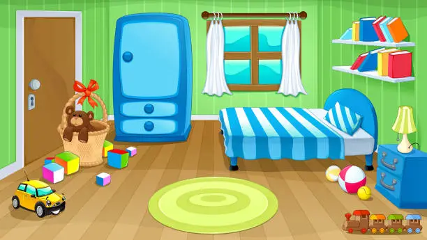 Vector illustration of Funny bedroom with toys