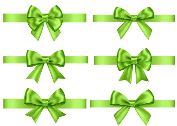 Vector illustration of Green  gift bows set  for  Christmas, New Year decoration.