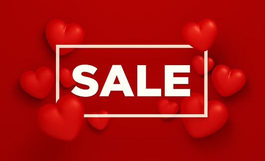 Red heart shapes framing Sale message. Horizontal composition with  copy space. Valentine's Day Sale concept.