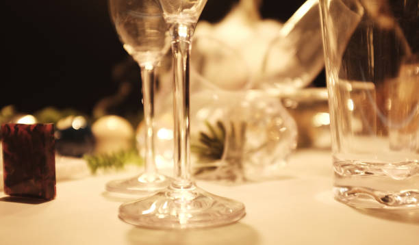 istock blur Many empty glasses on the table with still life pattern on a table against restaurant background.copy space 1087818152