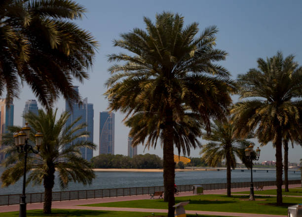 Sharjah, UAE – April 02, 2017. Sharjah, the 'Pearl of the Gulf', is the neighbouring emirate of Dubai, with land on both the Arabian Gulf and the Gulf of Oman. City Landscape
