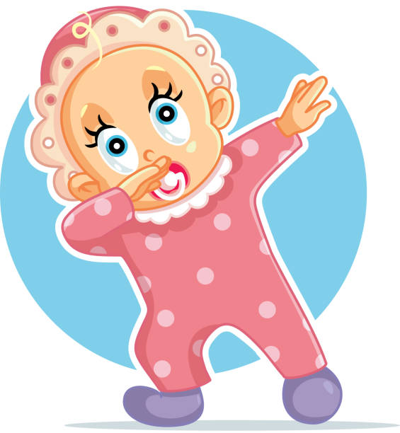 Funny Baby Girl Dabbing Vector Cartoon Cute little child dancing taking first steps funny pregnancy announcements stock illustrations