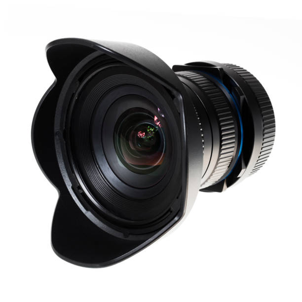 istock Side view of camera lens on white 1087841840