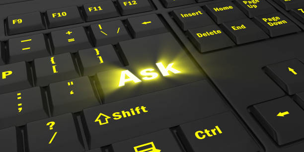 istock yellow glowing Ask key on black keyboard 1087847444