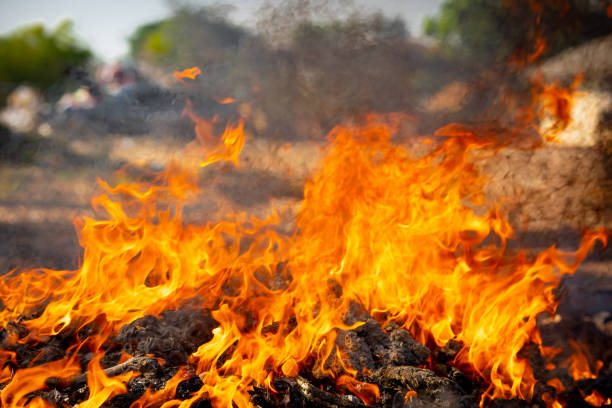 istock Fire flame burning garbage to air pollution in industry 1087852142