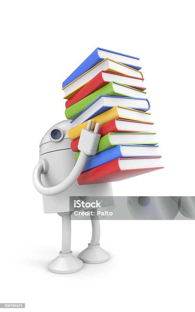 Robô com livros - Foto de stock de Documento royalty-free