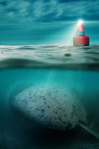 shipwreck under the buoy stock photo