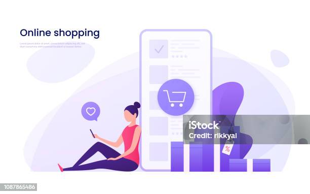 Online Shopping Mobile Marketing Concept Vector Illustration Stock Illustration - Download Image Now