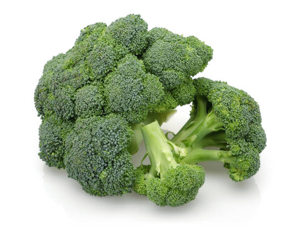 frischer grüner brokkoli auf weißem hintergrund - broccoli stock-fotos und bilder