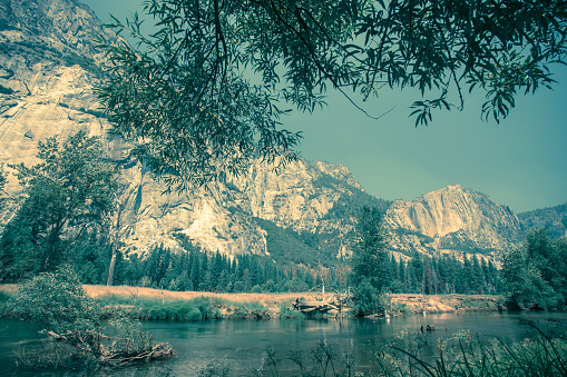 Landscape scene from Yosemite National Park in California with vintage retro tone