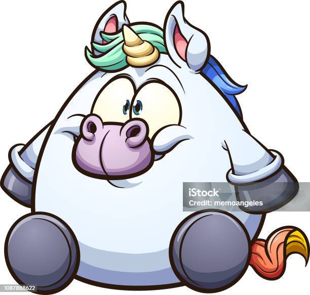 Fat Unicorn Stock Illustration - Download Image Now - Cartoon, Characters, Color Gradient